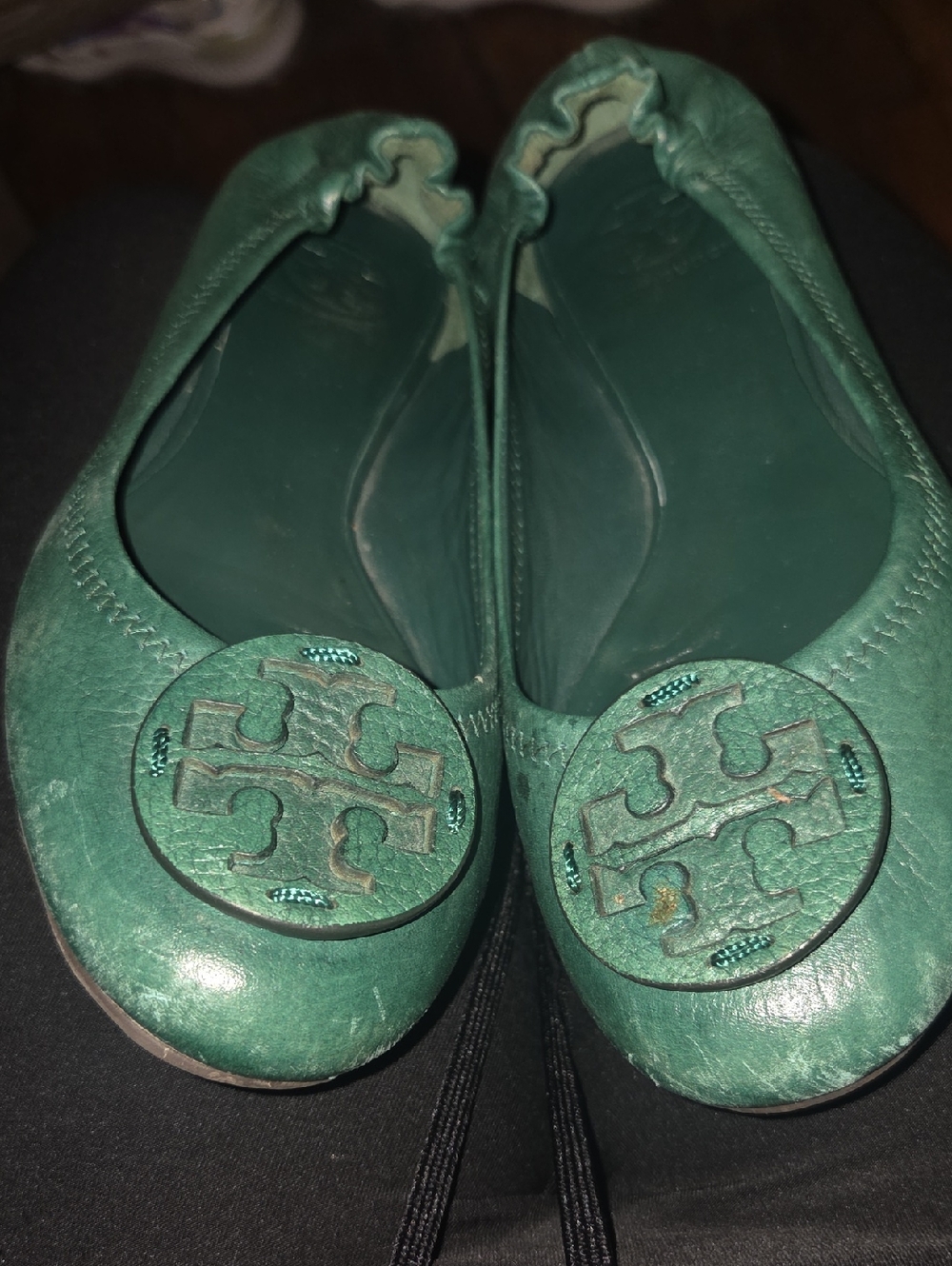 Tory Burch Green Leather Reva Ballet Flats